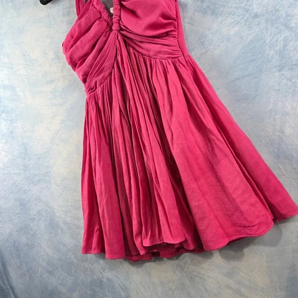 Do+Be Pink Halter Mini Dress Ruched Smocked Back Pleated Summer Party Womens M - Picture 3 of 8